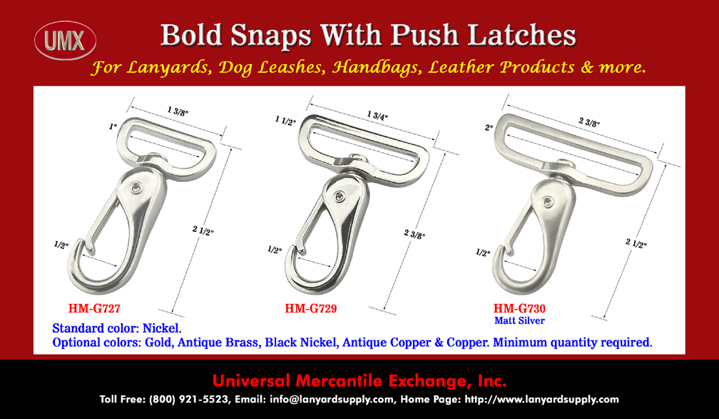 Big Size Bold Snaps With Push Latches: With easy to push latches and wide eyes for heavy duty application or fashion handbags