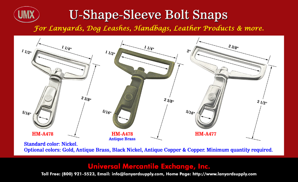 Wide and heavy duty strap eye gate snaps with push gate sleeves.