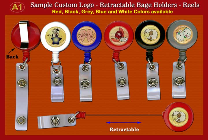 A1 Custom domed-Logo Retractable Badge Holders - Reels with Plastic Straps for Badge Holders