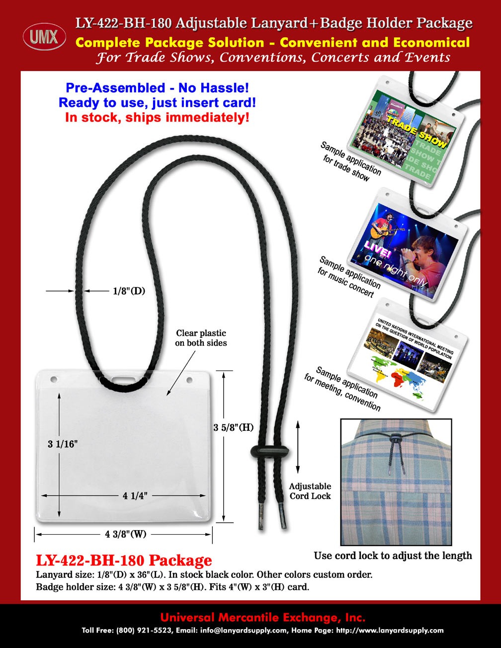 Adjustable Length and Pre-Assembled Name Badge Holders + Lanyards Package.