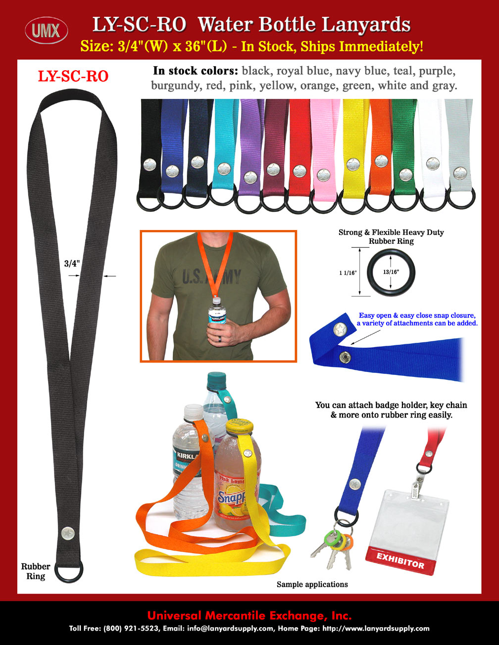 Bottle Cap Lanyards - 3/4" Low Cost Simple Snap-On Bottle Cap Lanyards For Bottled Drinks With 13-Colors In Stock.