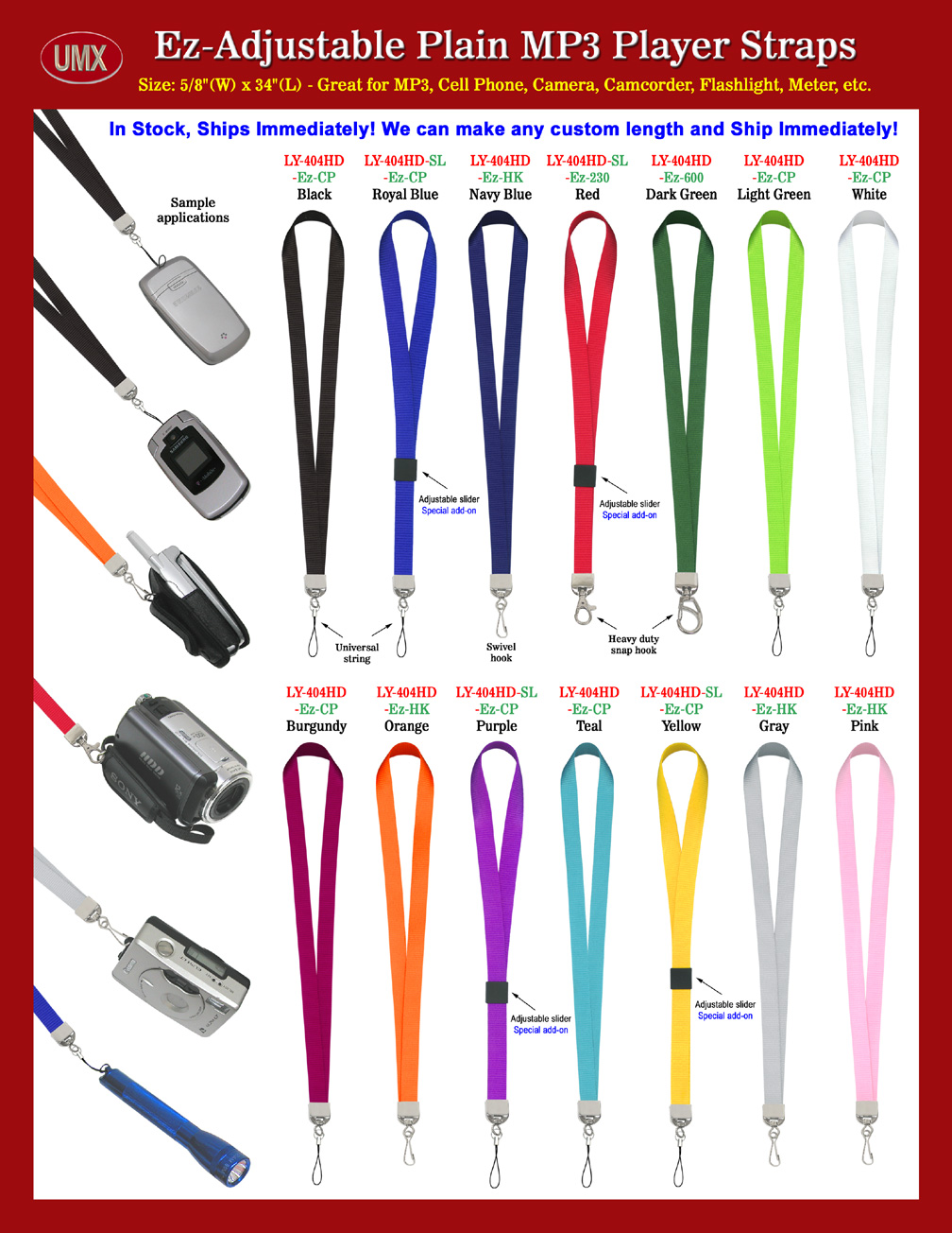 Ez-Adjustable Plain MP3 Strap Supplies and Solid Color MP3 Strap Manufacturers