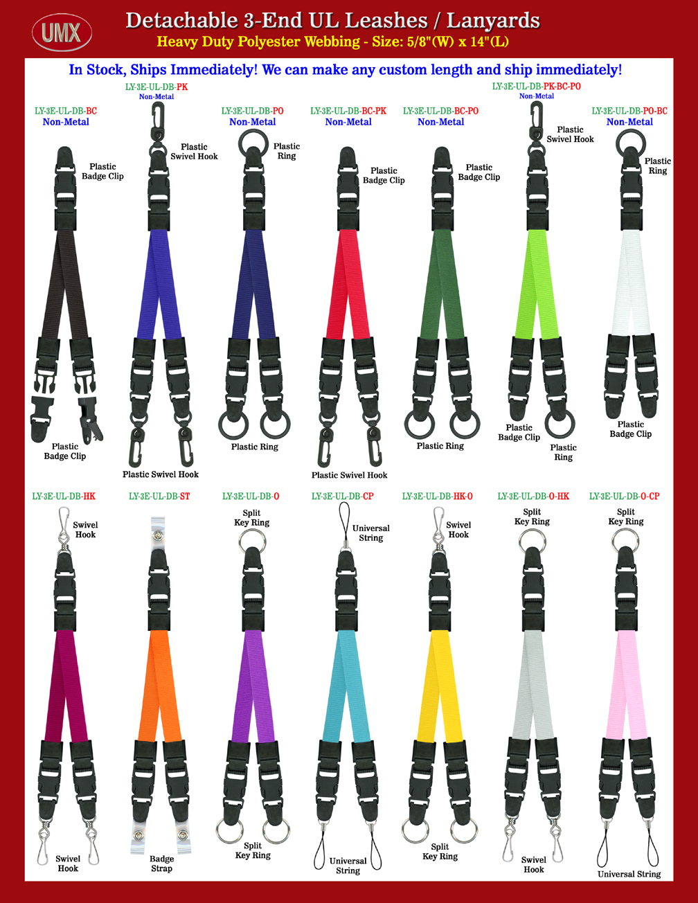 5/8" Universal Link Three Quick Release Plain Leashes.