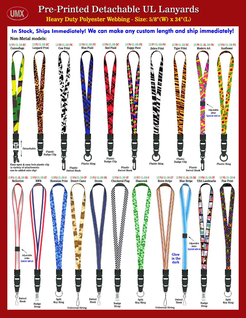 UL 5/8&quot; Pre-Printed Pattern Detachable Connector Neck Lanyards
