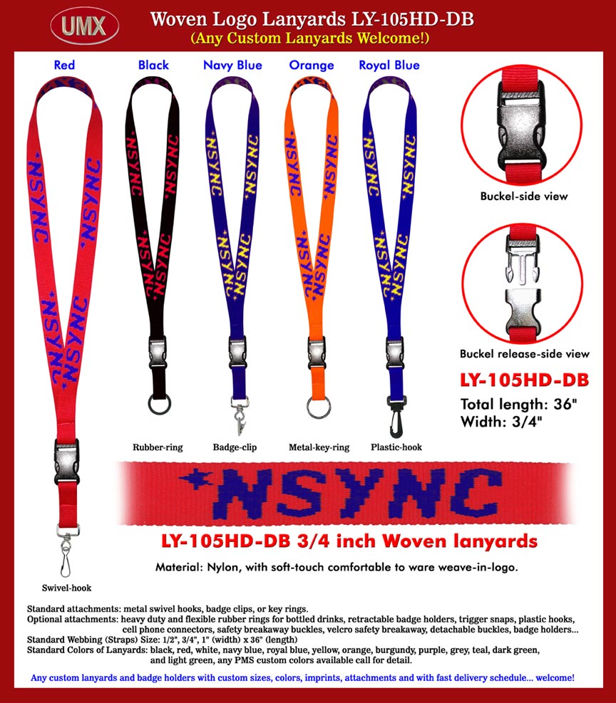 Weave-in-Logo Lanyard: Woven Lanyards with Weave-In Logos designed for soft-touch comfortable to
ware