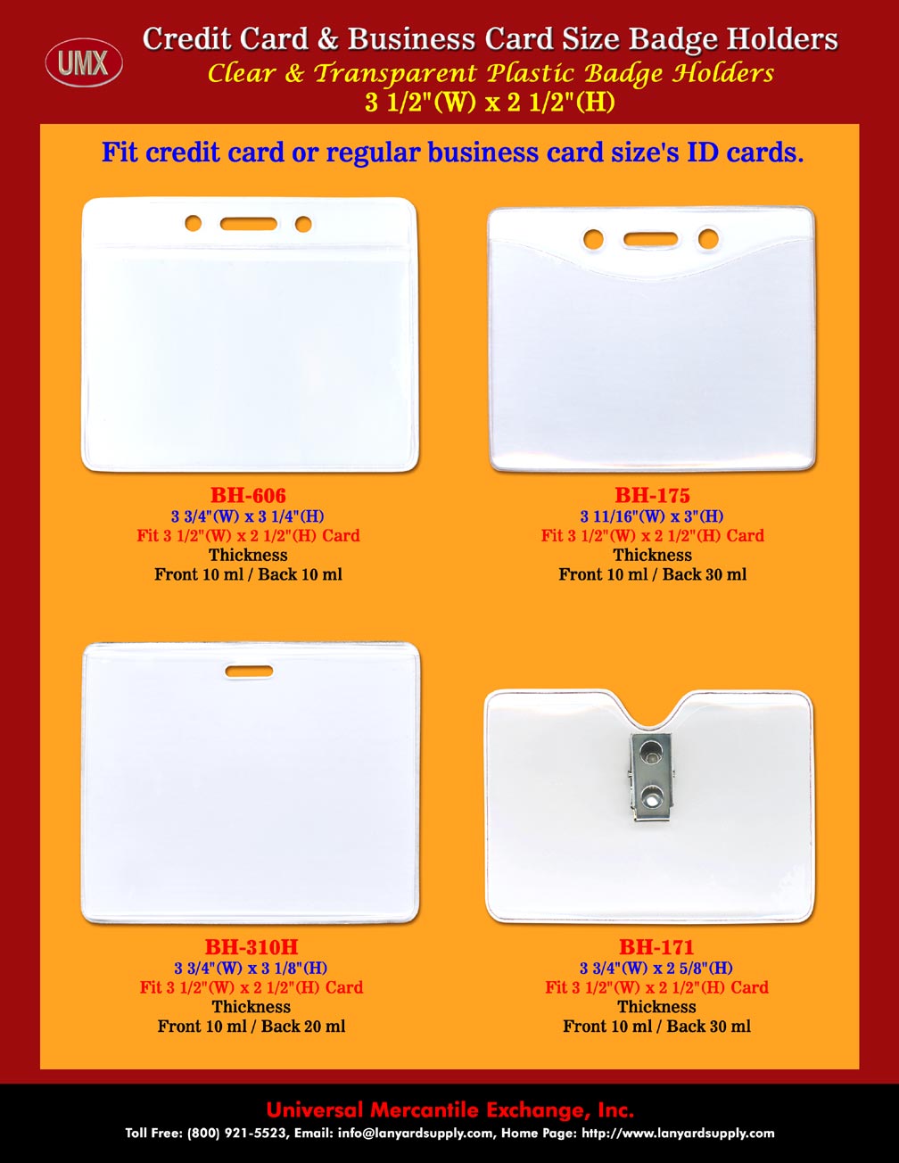 Clear Color Plastic I.D. Card Holders, Photo ID Card Holders and Name Card Holder